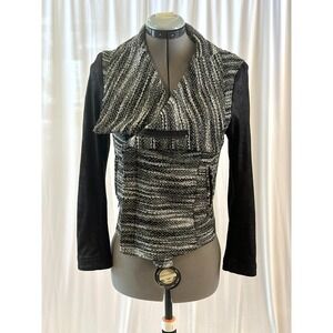 SW3 Women's Bespoke Queensway Tweed Moto Jacket with Suede Sleeves Size P